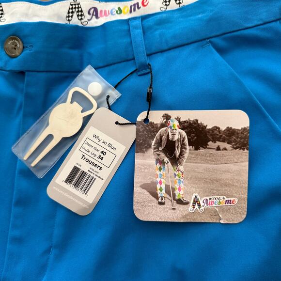 Royal and Awesome Golf Pant Size 40 x 34 NWT Bright Blue Solid Free Multitool - Picture 15 of 16